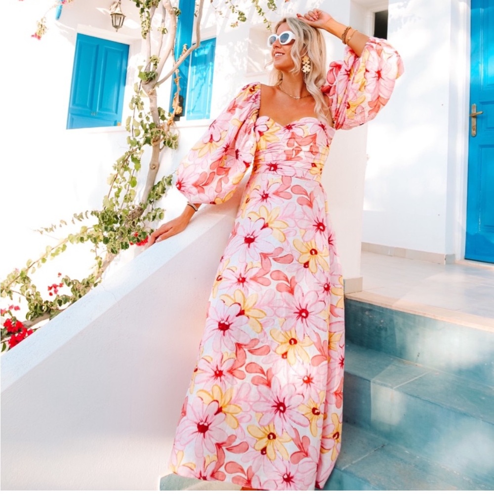 Sundress | Sequins Floral Pink and Yellow Maxi Dress